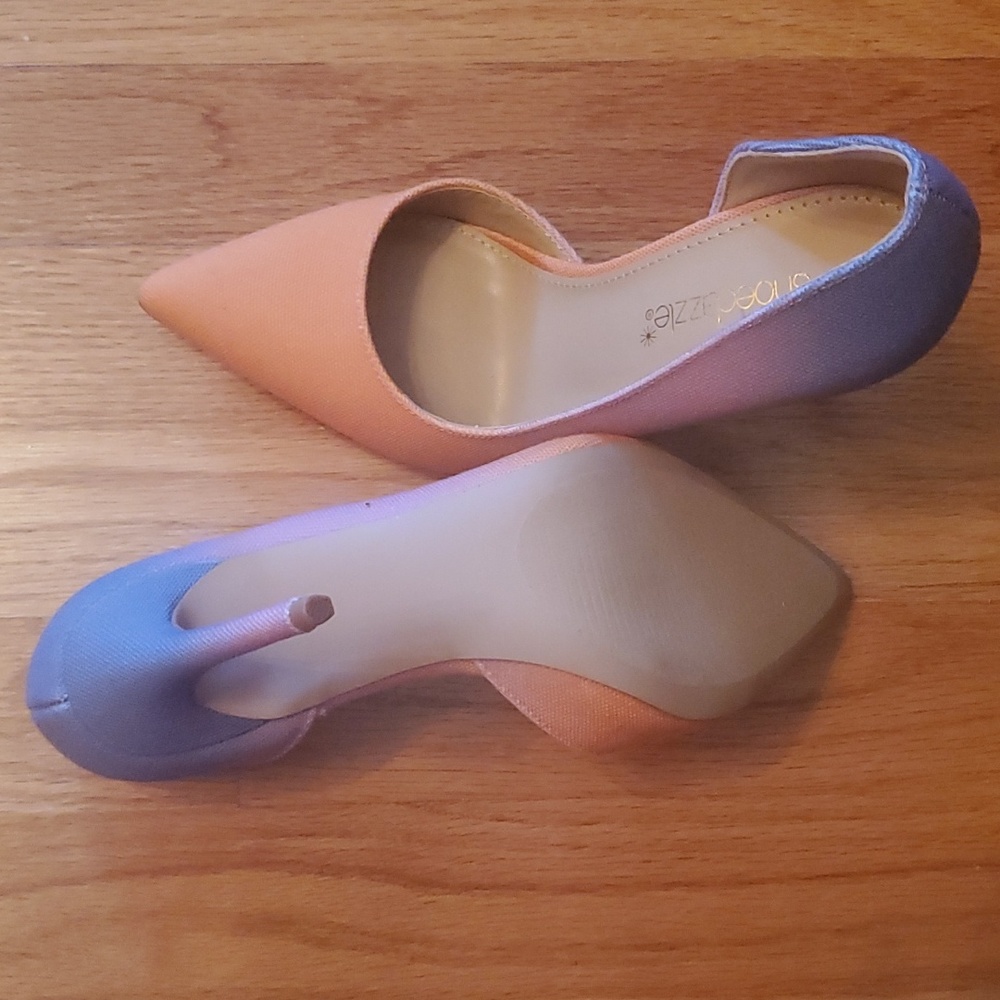 pointed-toe pumps featuring an orange-to-purple ombré design Shoe Dazzle Size 6 - Picture 4 of 4